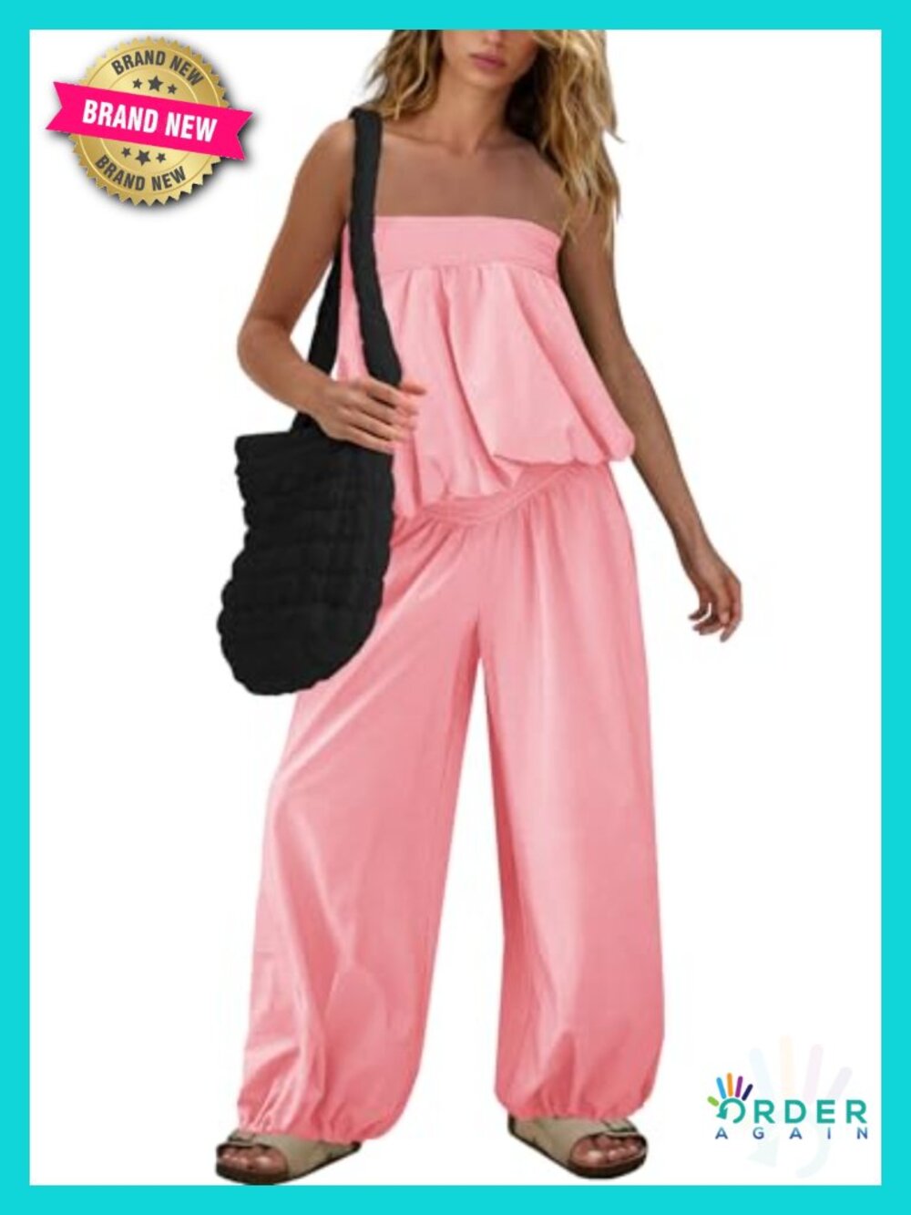 Strapless Tube Top Wide Leg Pants 2 Piece Summer Outfit Set
